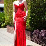 Elara red wavy bustier cup top with basque waist and leg slit