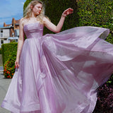 Muted purple mauve organza ruffled dress with lace up back