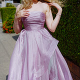 Muted purple mauve organza ruffled dress with lace up back