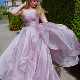 Muted purple mauve organza ruffled dress with lace up back