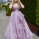Muted purple mauve organza ruffled dress with lace up back