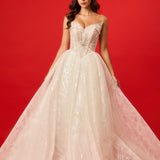 White sparkling corset princess dress with basque waist