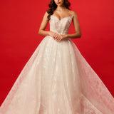 White sparkling corset princess dress with basque waist