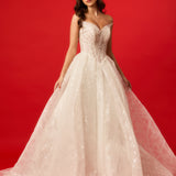 White sparkling corset princess dress with basque waist