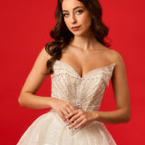 White sparkling corset princess dress with basque waist
