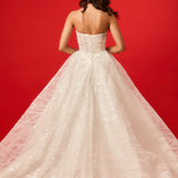 White sparkling corset princess dress with basque waist