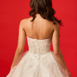 White sparkling corset princess dress with basque waist