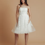 bustier top floral details tulle short dress with 3D flowers