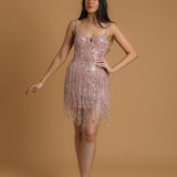 Pink Beaded Sparkly Mini Dress for hire