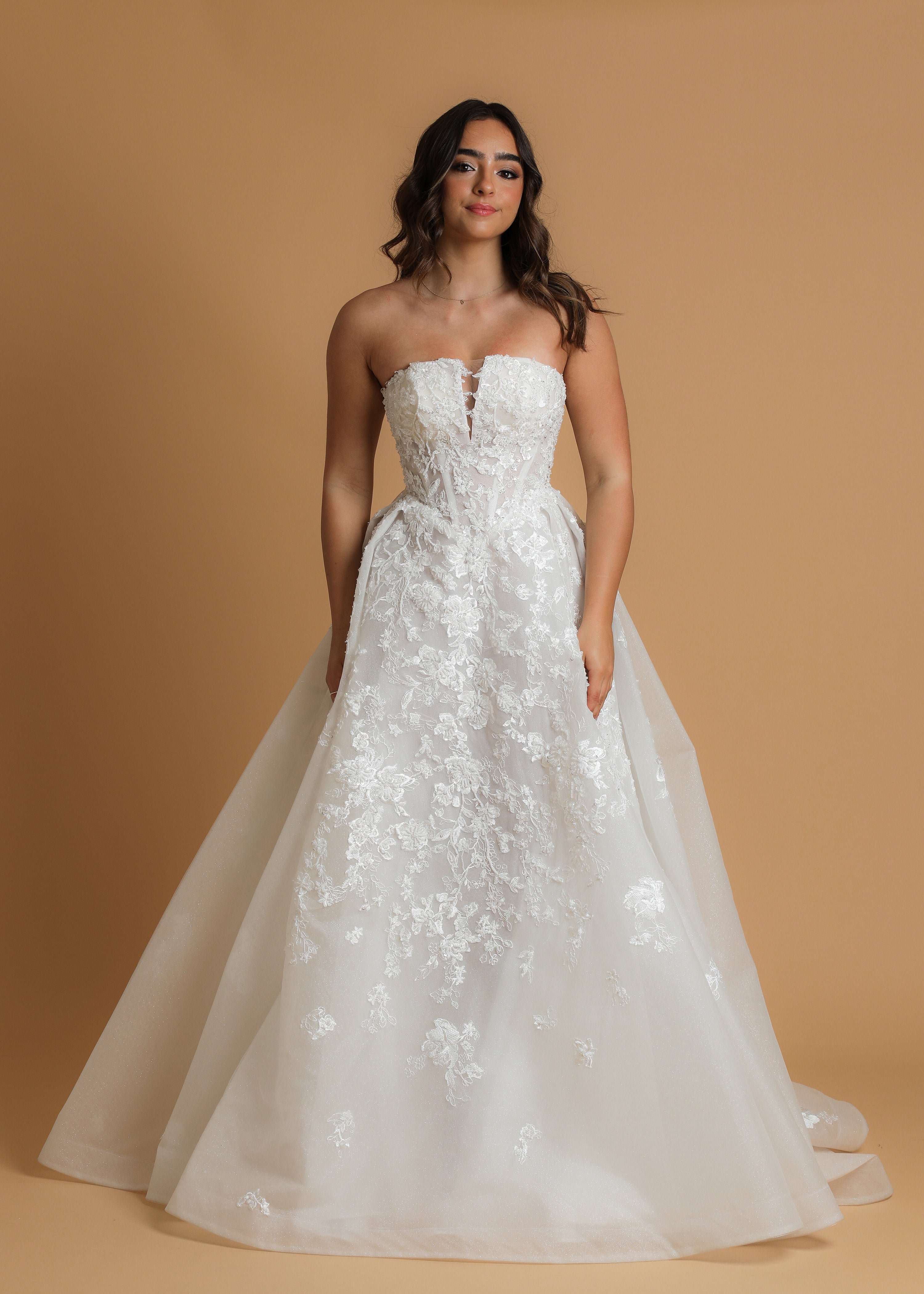 strapless corset wedding dress with flower lace detail – Destiny Chic