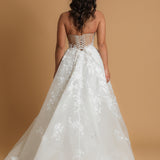 strapless corset wedding dress with flower lace detail