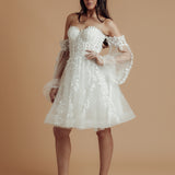 bustier top floral details tulle dress with 3D flowers and mesh sleeves