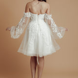 bustier top floral details tulle dress with 3D flowers and mesh sleeves