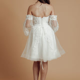 bustier top floral details tulle dress with 3D flowers and mesh sleeves