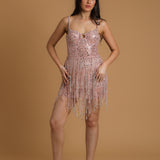 Pink Beaded Sparkly Mini Dress for hire