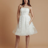 bustier top floral details tulle short dress with 3D flowers