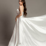 3D folded top Mikado taffeta wedding dress with beaded details and Aline skirt