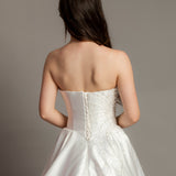 3D folded top Mikado taffeta wedding dress with beaded details and Aline skirt