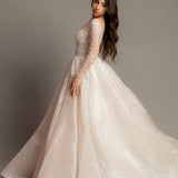 Blush Sparkling Sequin Tulle Wedding Dress with long sleeves