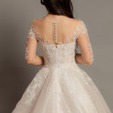 Blush Sparkling Sequin Tulle Wedding Dress with long sleeves