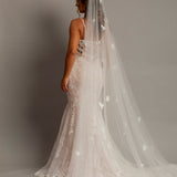 3D floral long train bridal veil