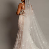 3D floral long train bridal veil