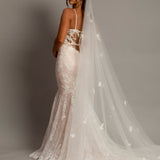 3D floral long train bridal veil