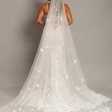 3D floral long train bridal veil