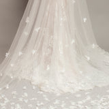 3D floral long train bridal veil