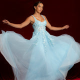 Sparkling blue princess dress with square bustier top with straps
