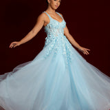 Sparkling blue princess dress with square bustier top with straps
