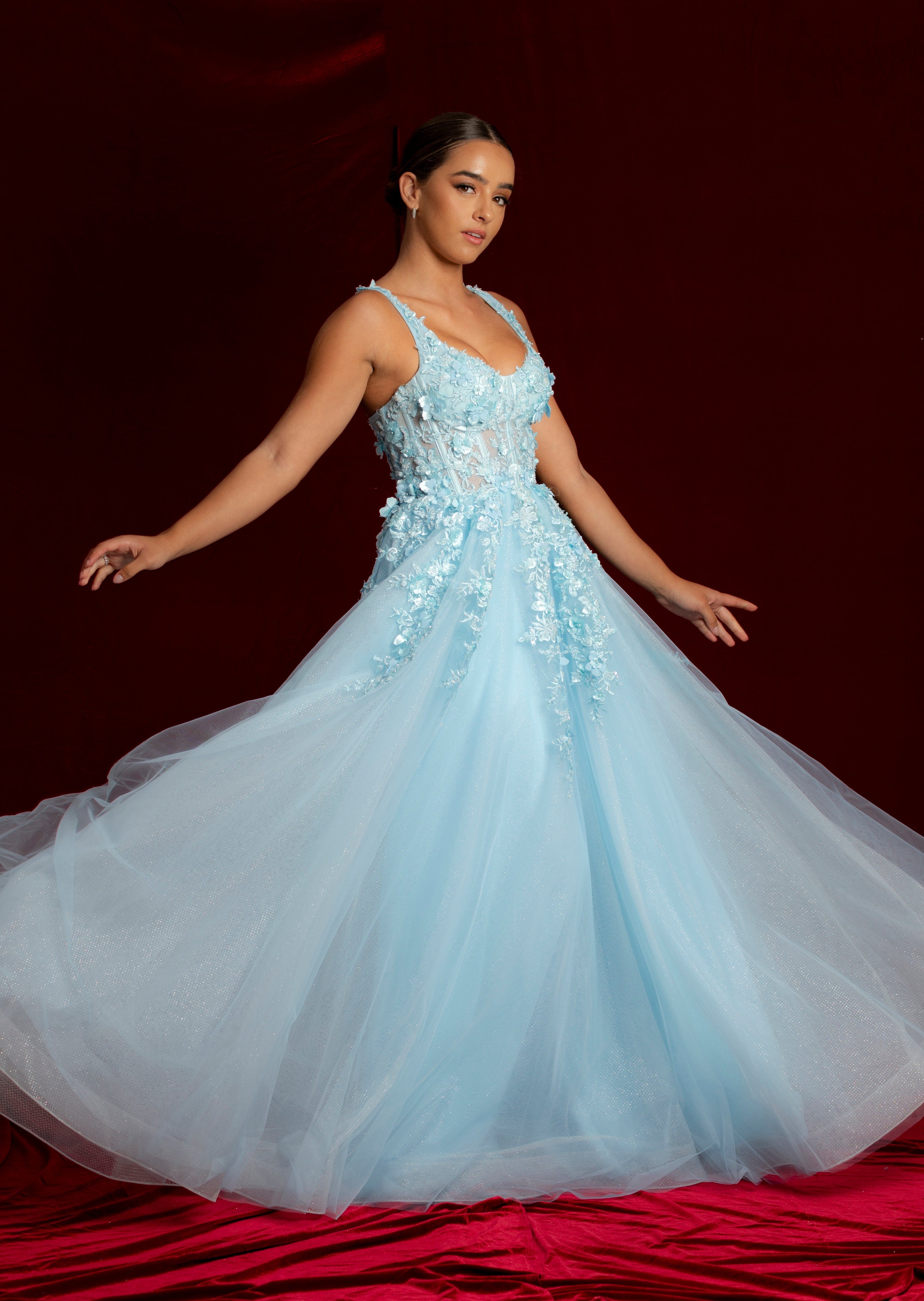 Sparkling blue princess dress with square bustier top with straps 14 Sparkling blue princess dress with square bustier top with straps 14