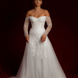 Floral lace sparkling dress Of the Shoulder Long Sleeve