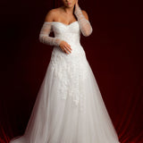 Floral lace sparkling dress Of the Shoulder Long Sleeve