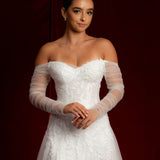 Floral Lace Sparkling dress of the shoulder long sleeve dress For Hire