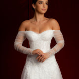 Floral lace sparkling dress Of the Shoulder Long Sleeve