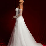 Floral lace sparkling dress Of the Shoulder Long Sleeve