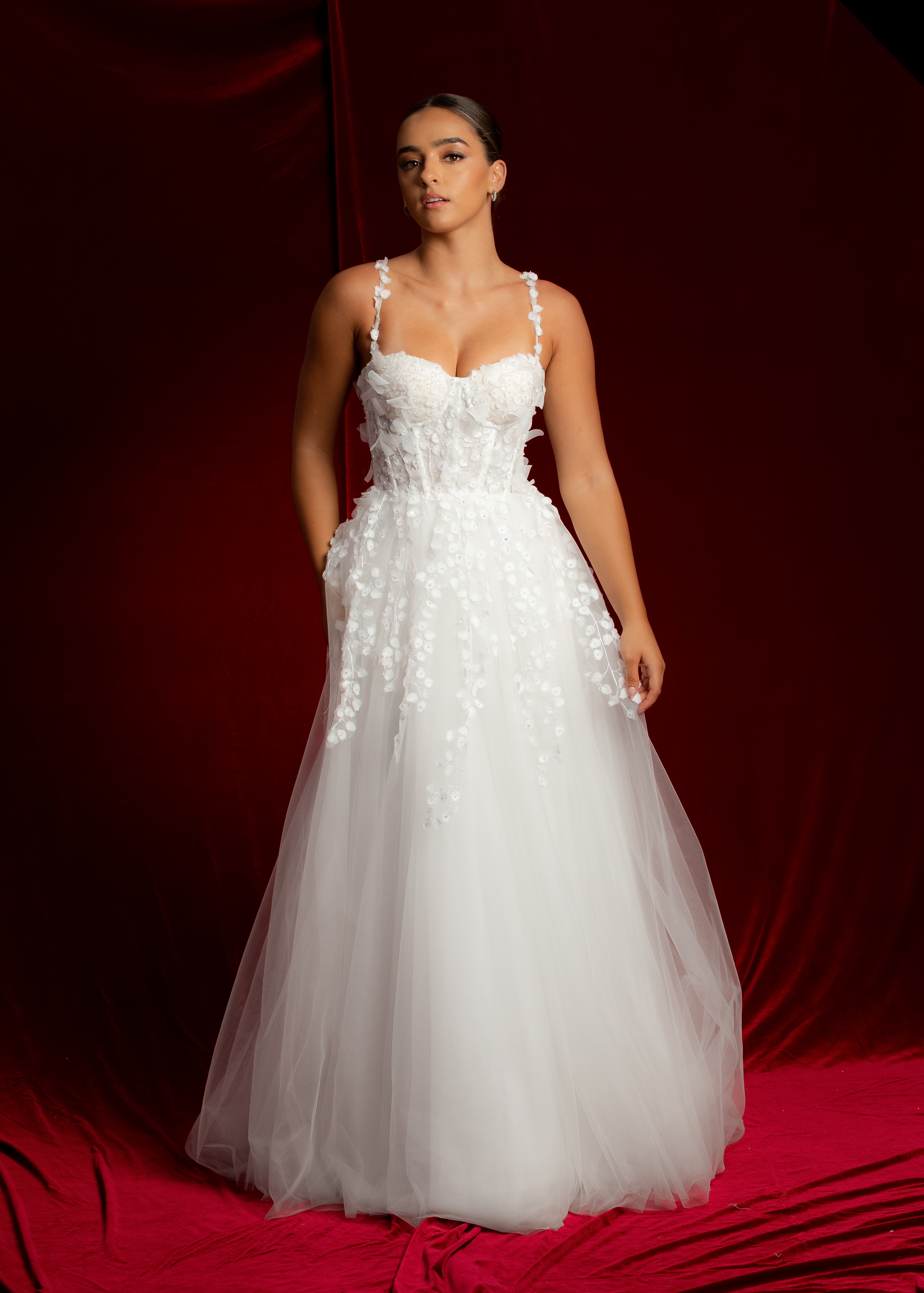 bustier top floral details tulle dress with 3D flowers – Destiny Chic