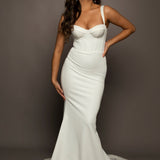 White bustier mermaid dress with lace up back