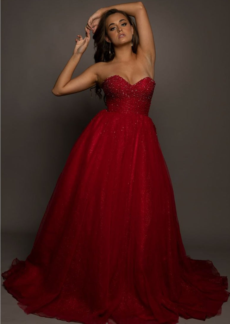 red dress with puffy skirt Short-Sleeve Short Red Sequin Party Dress 11186 Red / 00