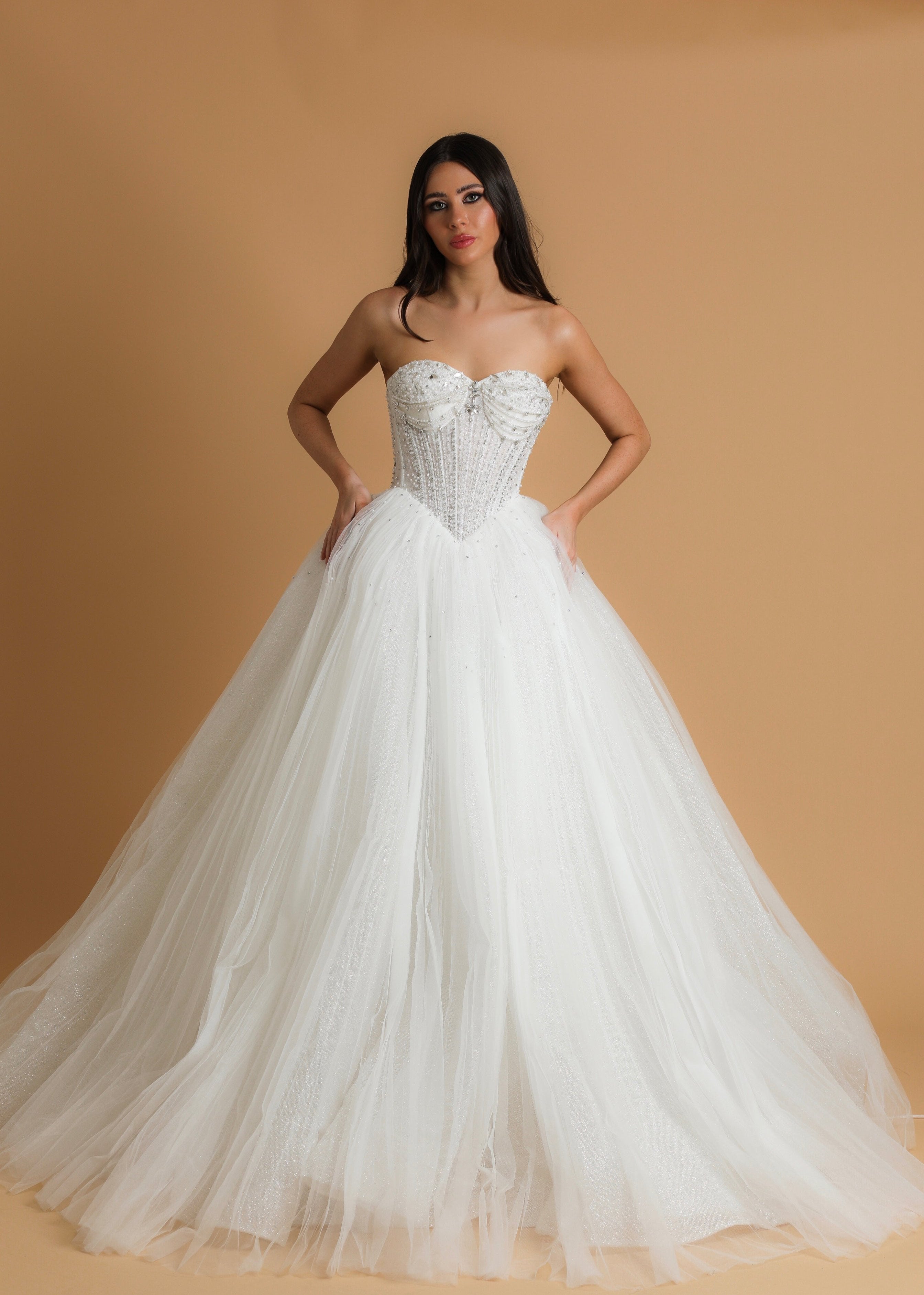 White sparkling corset princess dress with Basque waist for hire White sparkling corset princess dress with Basque waist for hire