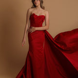 Red mermaid dress with side train