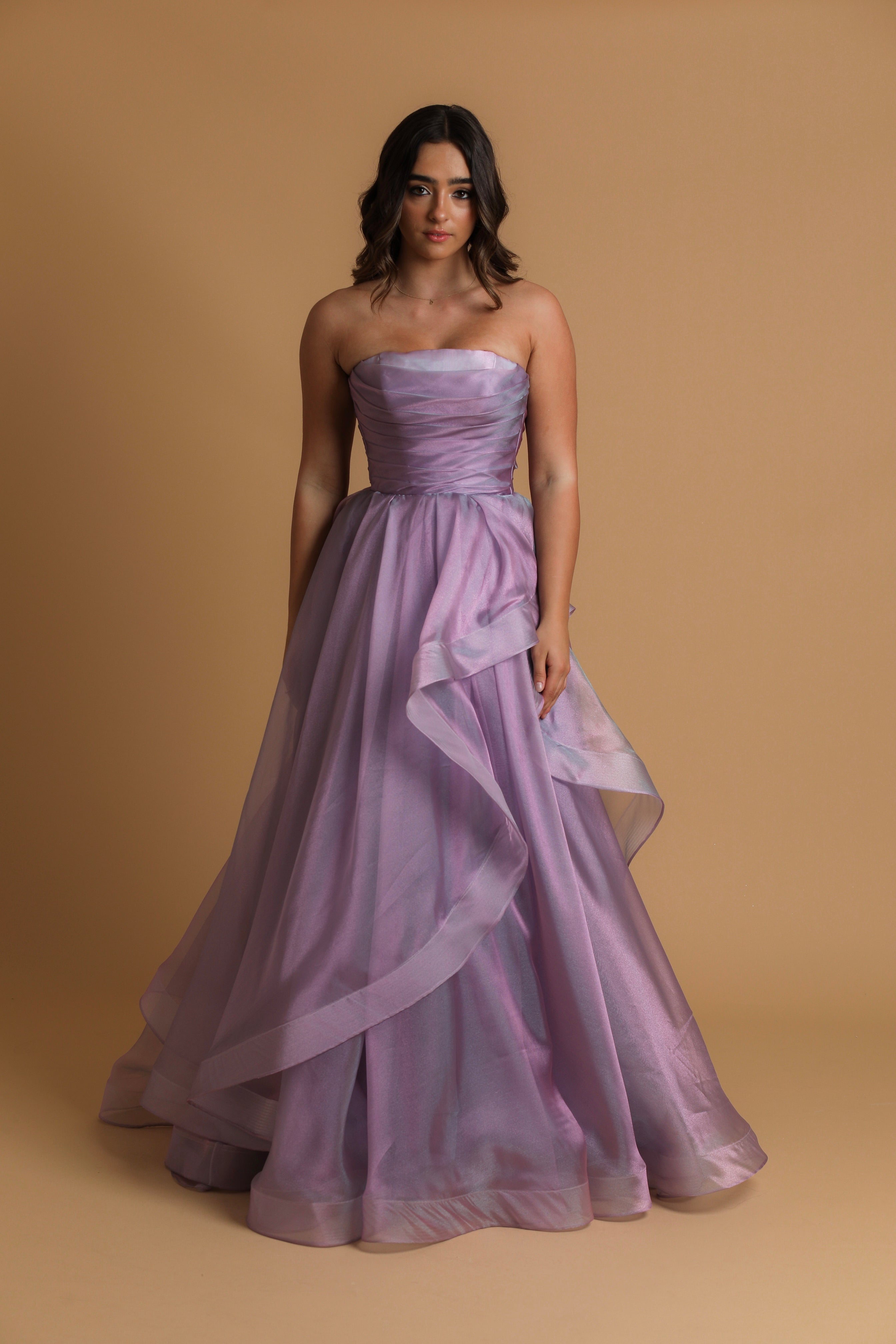Lilac Organza ruffled dress with lace up back - Main Image