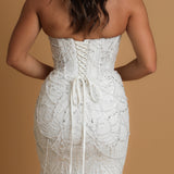 Mermaid sparkly dangling wedding dress with wavy neckline for hire