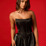 Straight neck line dress with high split
