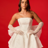 White straight cut short volume dress