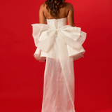 White straight cut short volume dress