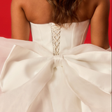 White straight cut short volume dress