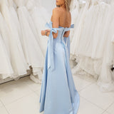 Bustier corset baby blue dress with self-tie bows