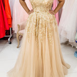 Gold inspired with v-neckline and straps princess dress customer dress